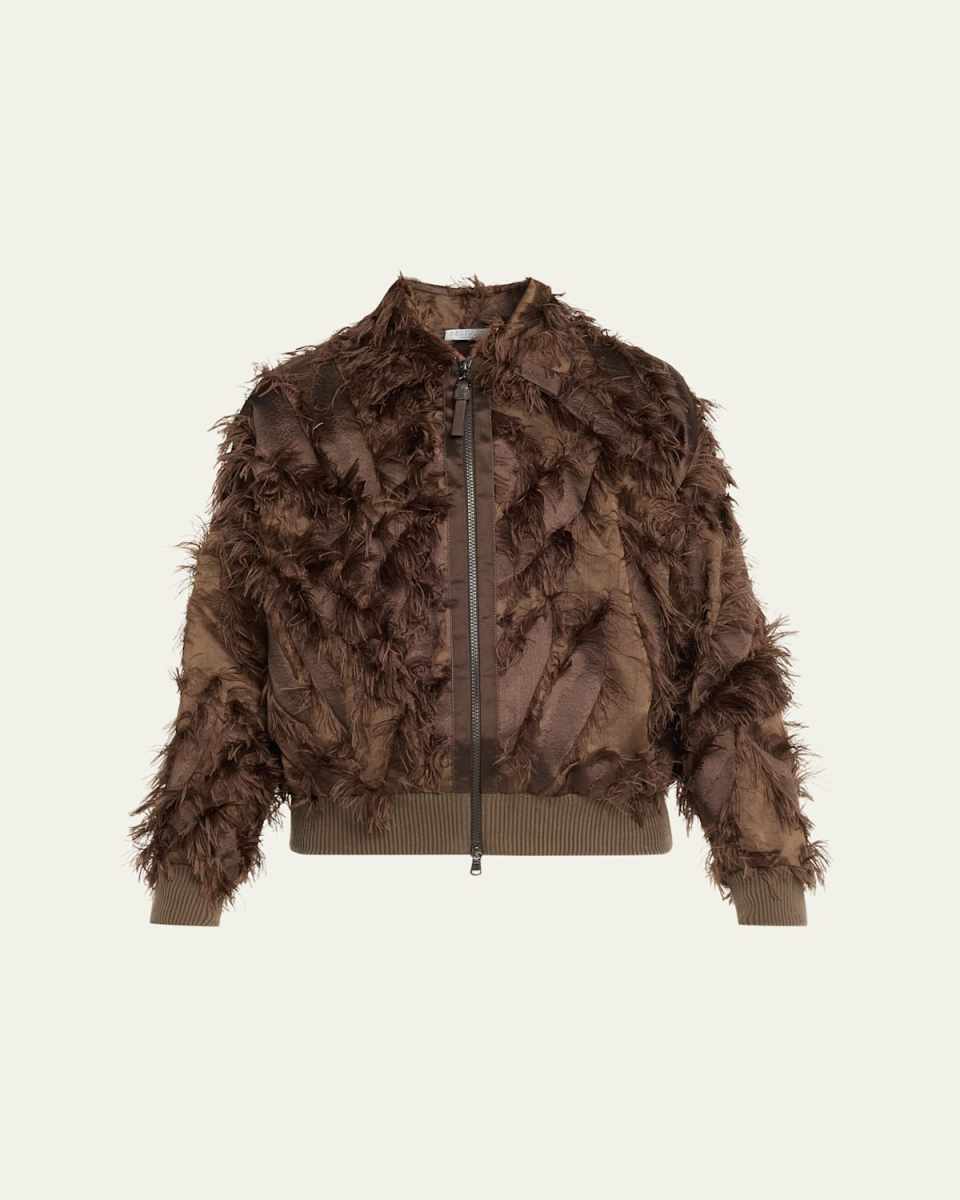 Fringed Fil Coupe Jacquard Bomber Jacket